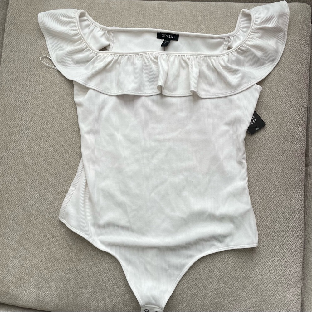 Express White Ruffle Bodysuit